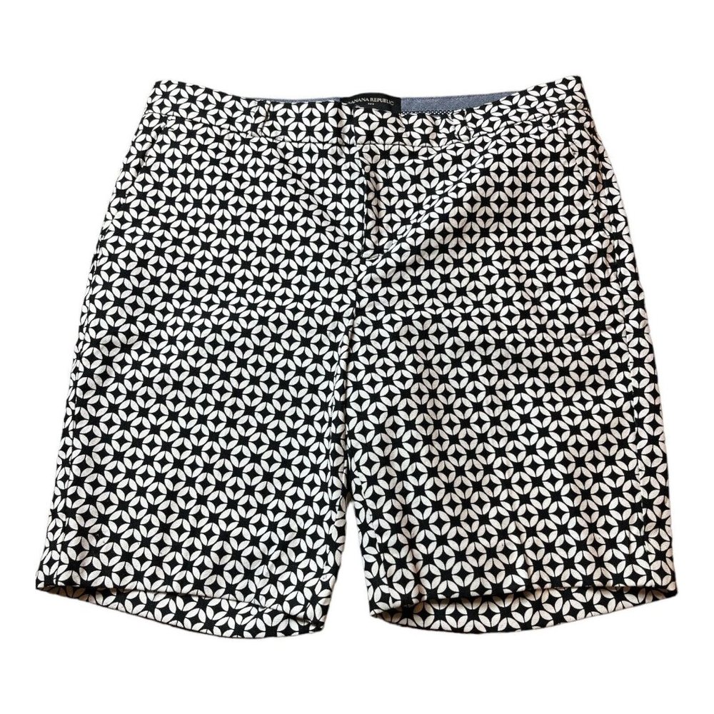 Banana Republic Womens Size 6 10 inch Tailored Shorts Black & White Stretch